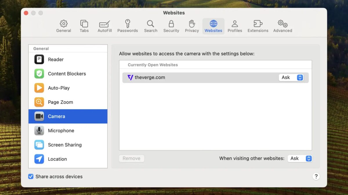 Настройки камеры и микрофона на macOS в браузере