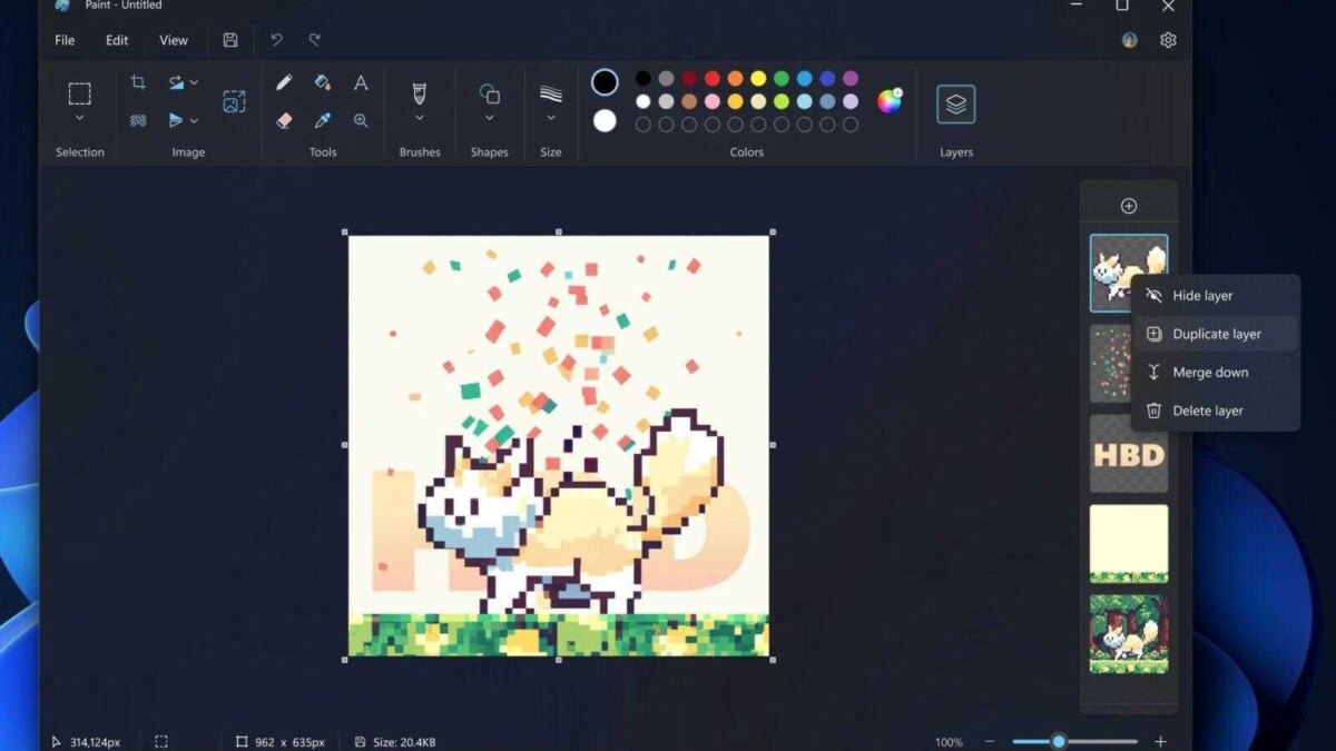 Microsoft Paint в Windows с активированным темным режимом на ПК