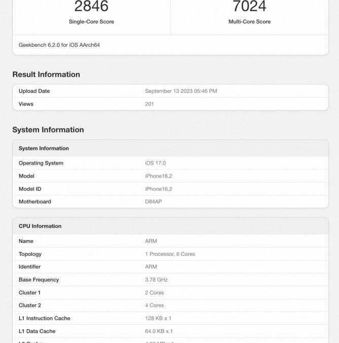 Чип Apple A17 Pro появился в Geekbench 6 Apple