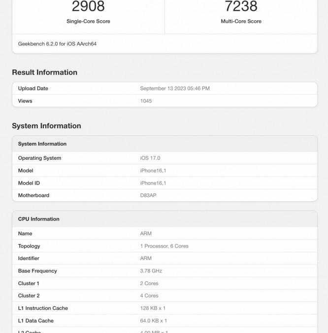 Чип Apple A17 Pro появился в Geekbench 5 Apple