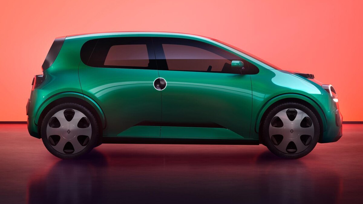 Зеленый концепт-кар Renault Twingo нового поколения с гладким дизайном и закругленными формами