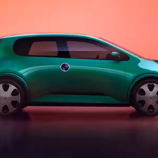 Зеленый концепт-кар Renault Twingo нового поколения с гладким дизайном и закругленными формами