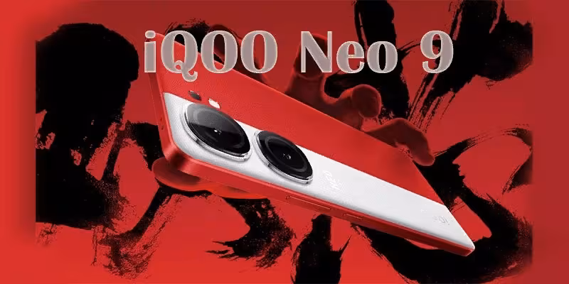 Красный смартфон iQOO Neo 9 с двумя камерами на задней панели
