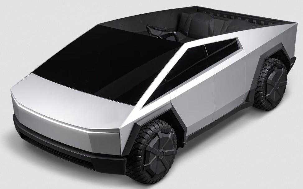 Детский электромобиль Tesla Cybertruck с черным и серебристым дизайном