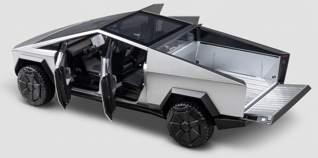 Компактный детский электропикап Tesla Cybertruck с открытым грузовым отсеком