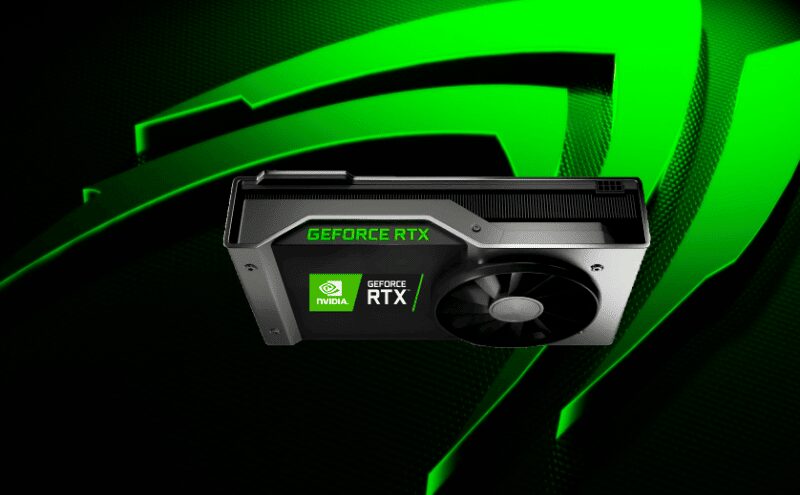 Видеокарта NVIDIA GeForce RTX с зелёной подсветкой