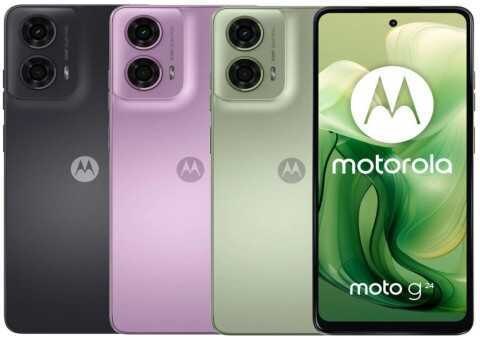 Многоцветные смартфоны Motorola G04 и G24 с задней камерой