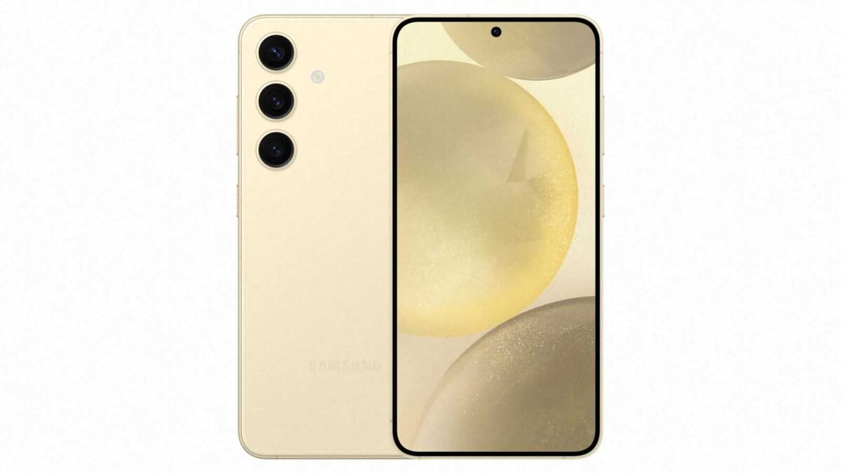 Задняя часть Galaxy S24 с тремя камерами и экраном спереди