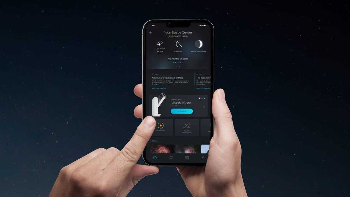 Умный телескоп Vespera II на экране смартфона