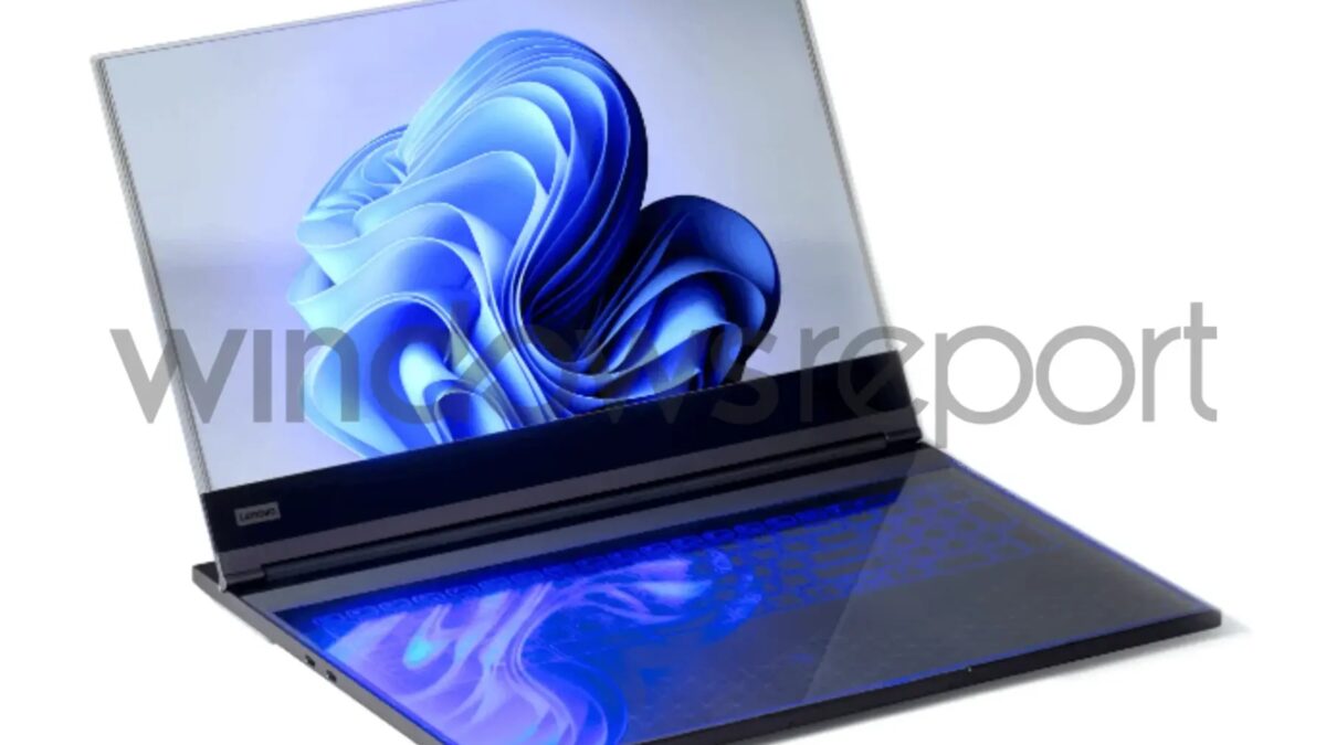 Самописный ноутбук Lenovo ThinkBook с прозрачным дисплеем в разложенном виде