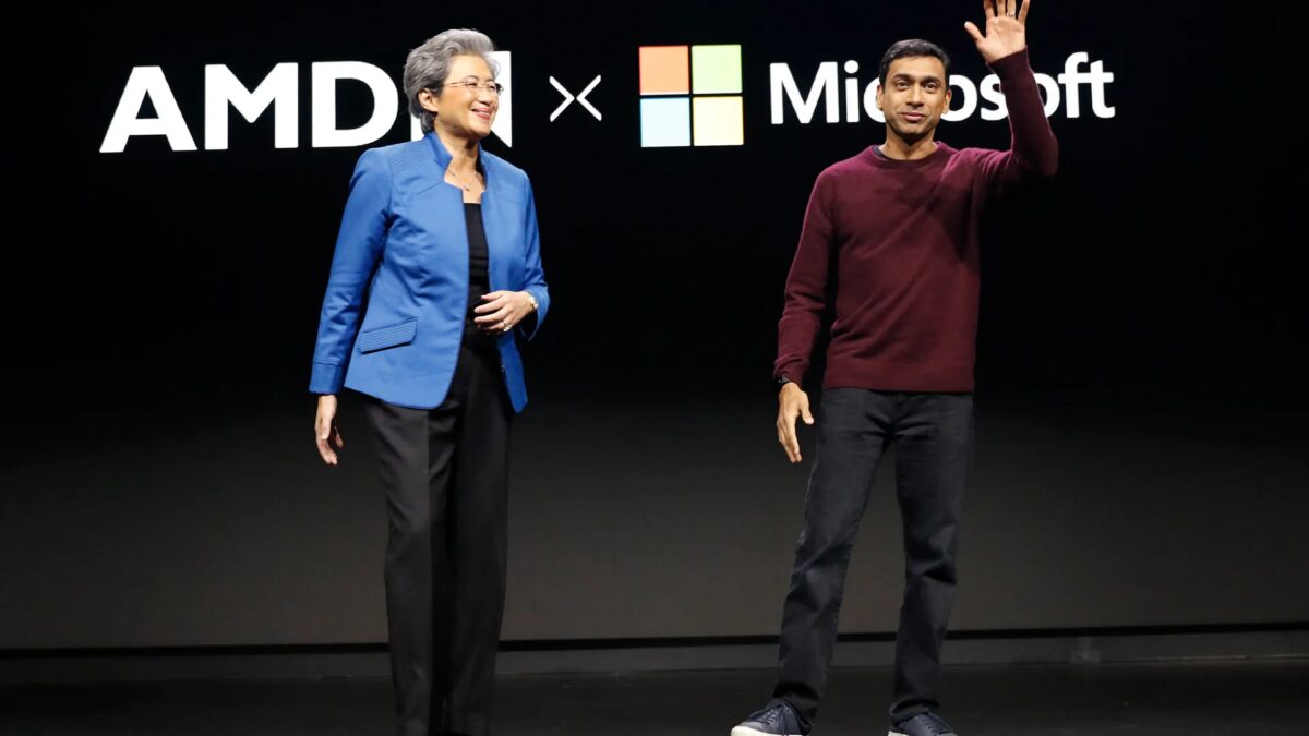 У Microsoft новый руководитель Windows и Surface 3 Паван Давулури и генеральный директор AMD Лиза Су на сцене в декабре 2023