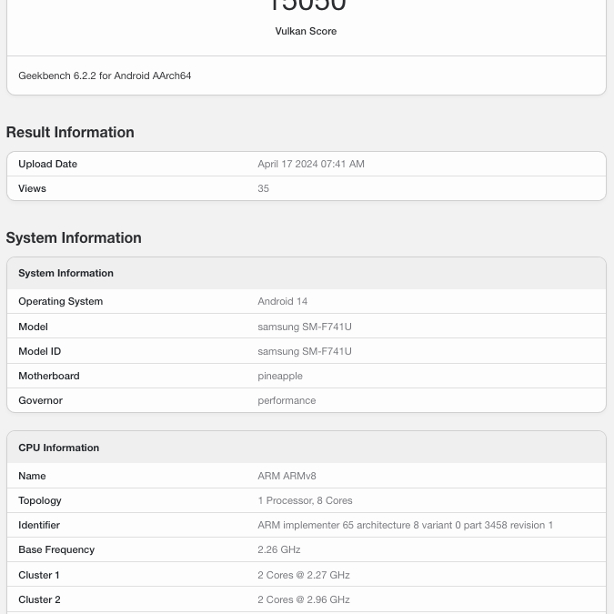 samsung galaxy z flip 6 geekbench listing 01