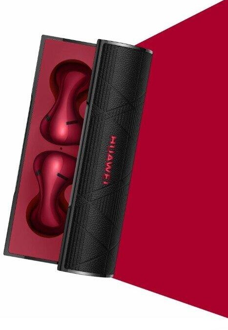 Наушники HUAWEI FreeBuds Lipstick 2 внутри чехла красного цвета