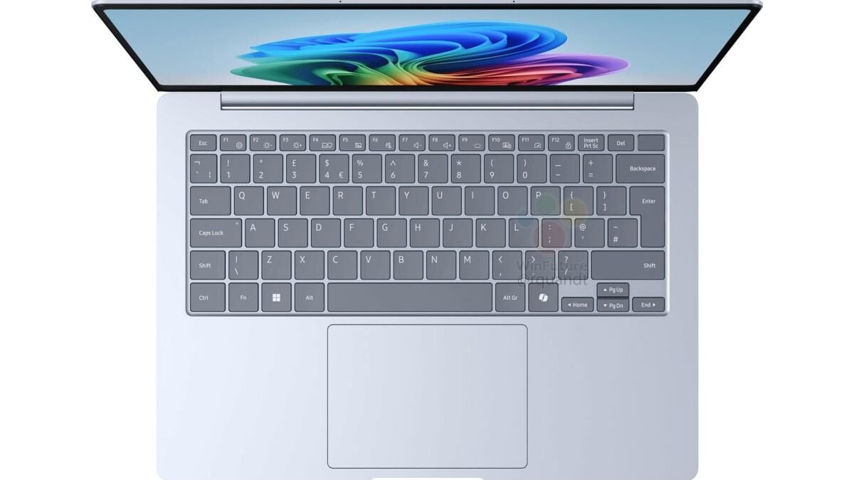 Клавиатура и тачпад ноутбука Samsung Galaxy Book4 Edge с виду сверху