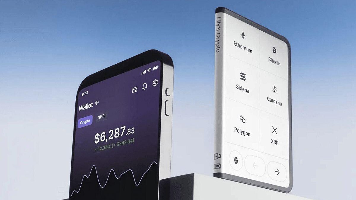 Дисплей Ledger Stax с интерфейсом криптовалютных токенов