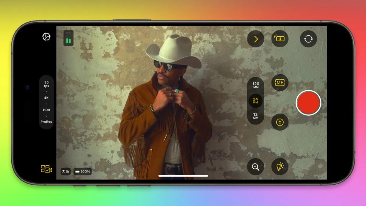 Экран iPhone с интерфейсом Final Cut Camera и элементами управления видеозаписью