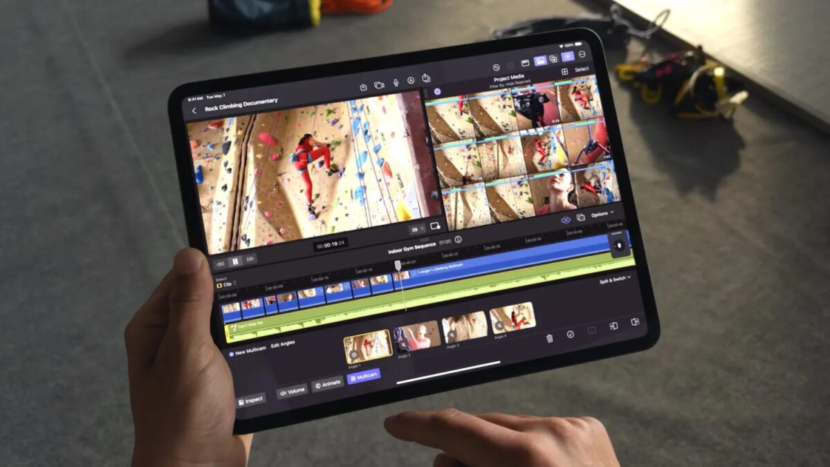 Планшет Apple iPad с открытым приложением для монтажа видео