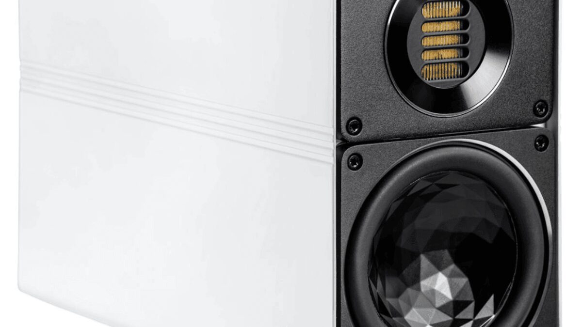 Ближайший вид акустической системы ELAC Elegant BS 312.2 фронтальный торец с динамиком и твитером