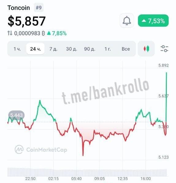 График курса Тонкоин на бирже за 24 часа с изменением стоимости