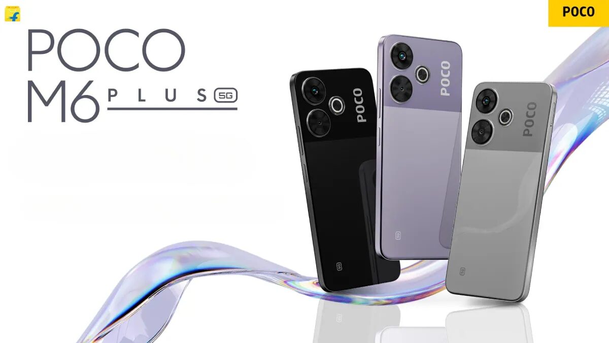 Три цвета смартфона Poco M6 Plus с задней панелью