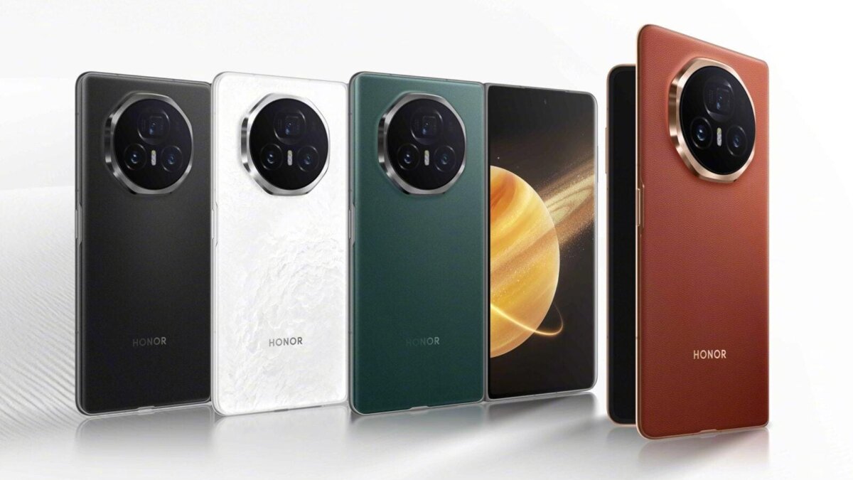 Различные цвета смартфона Honor Magic V3 с крупной круглой камерой