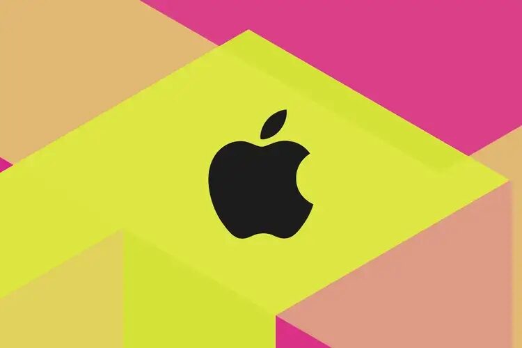 Логотип Apple на ярком фоне в стиле 3D