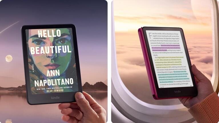 Электронная книга Kindle с цветным экраном в руке
