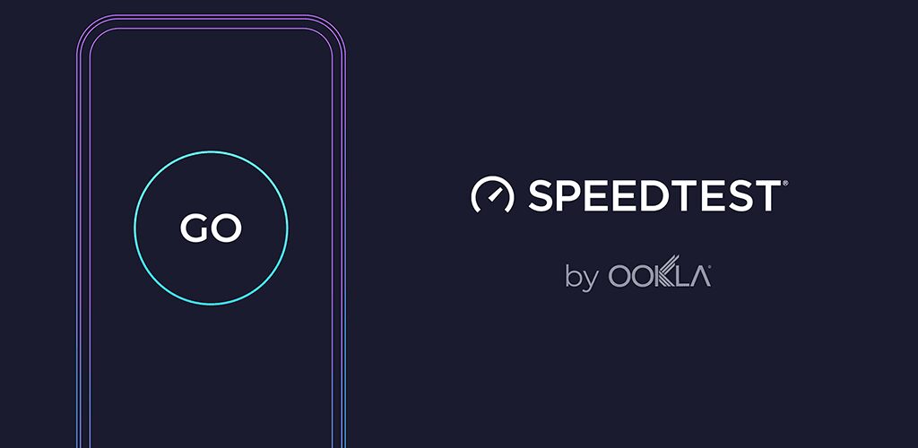 Интерфейс приложения Speedtest от Ookla на смартфоне: кнопка GO и логотип Speedtest на экране