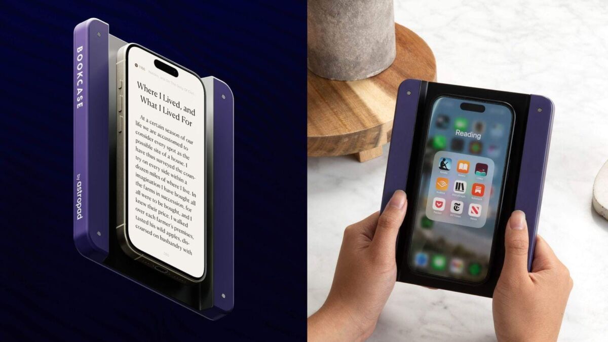 Вид iPhone в специальной рамке Bookcase для чтения