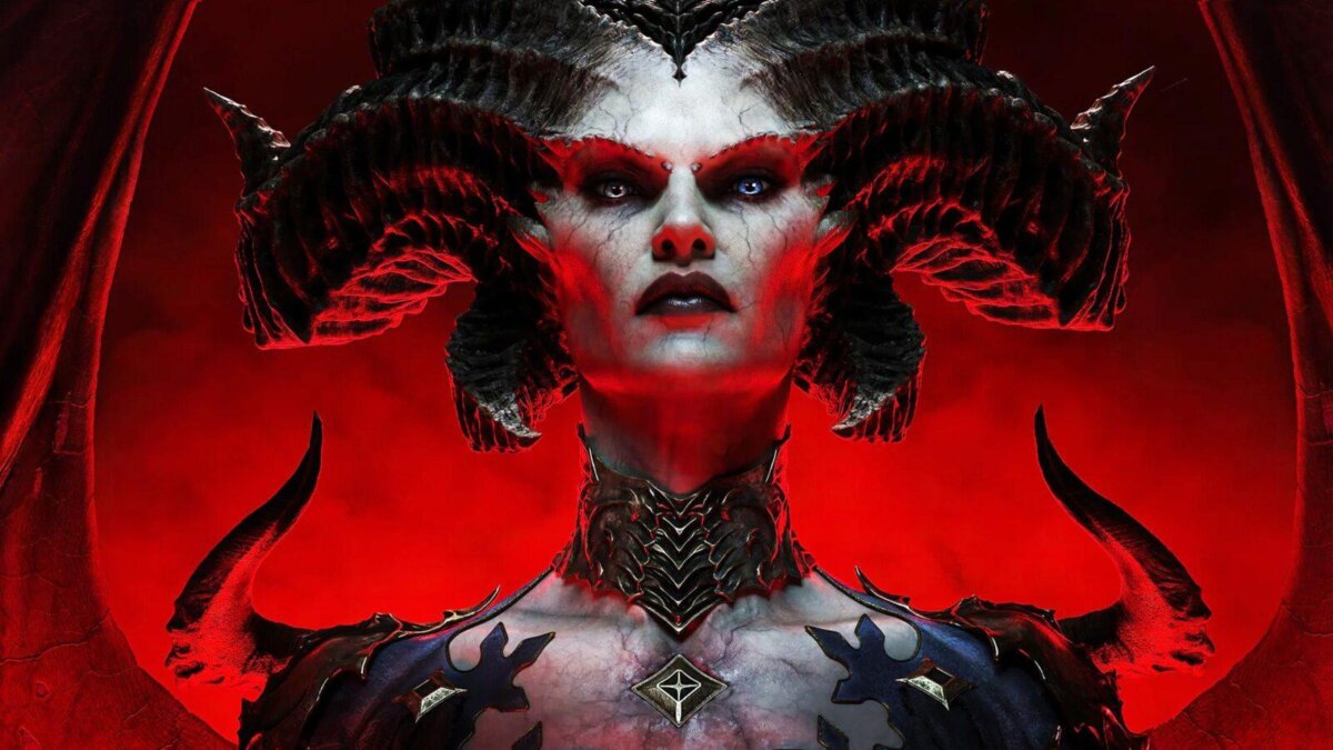 Образ демона из Diablo 4 на фоне красного неба