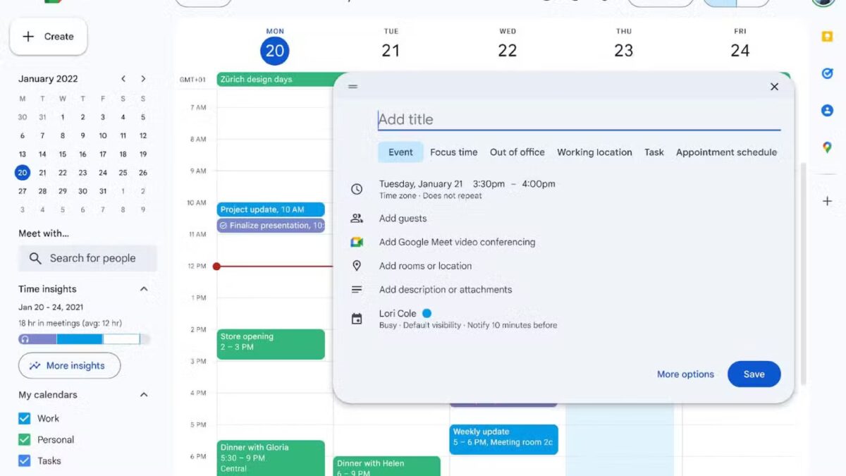 google calendar web light mode
