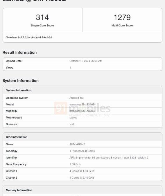 samsung galaxy a36 geekbench listing.webp