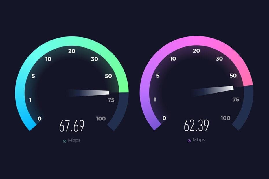 Графики скорости интернет соединения Speedtest на фоне темного интерфейса