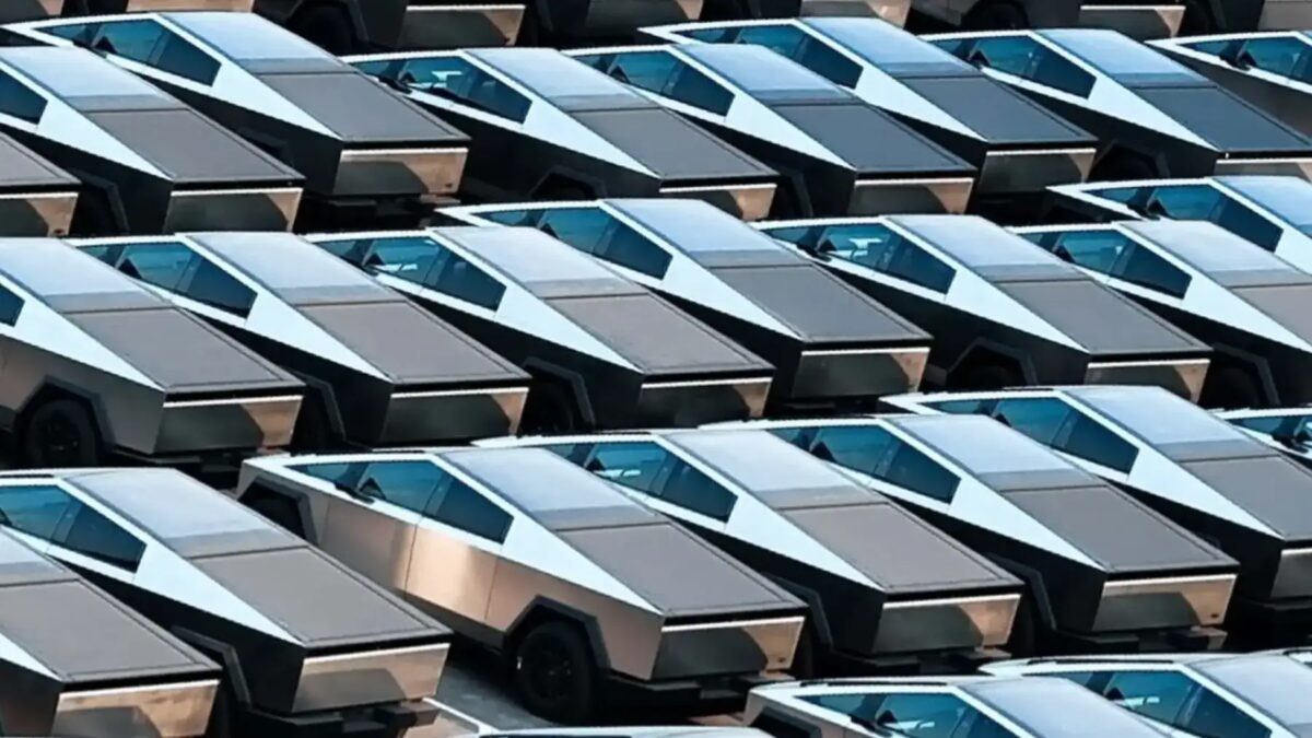 tesla cybertrucks parked