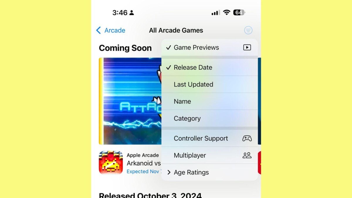 ios 18 2 apple arcade categories