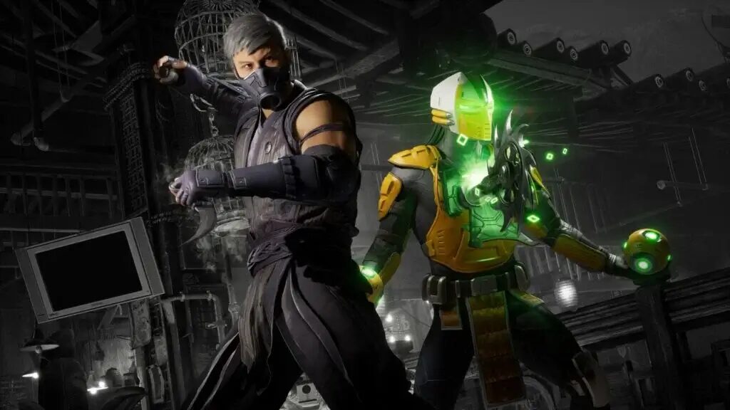 Персонажи из Mortal Kombat 1 в видеоигровой сцене