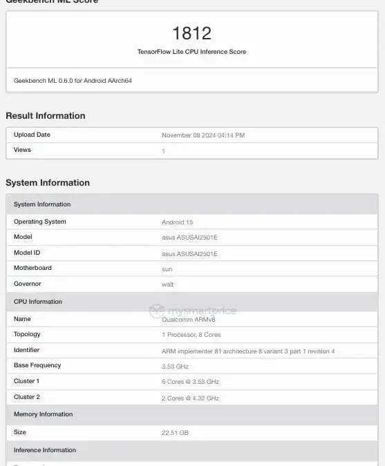 rog phone 9 geekbench ml