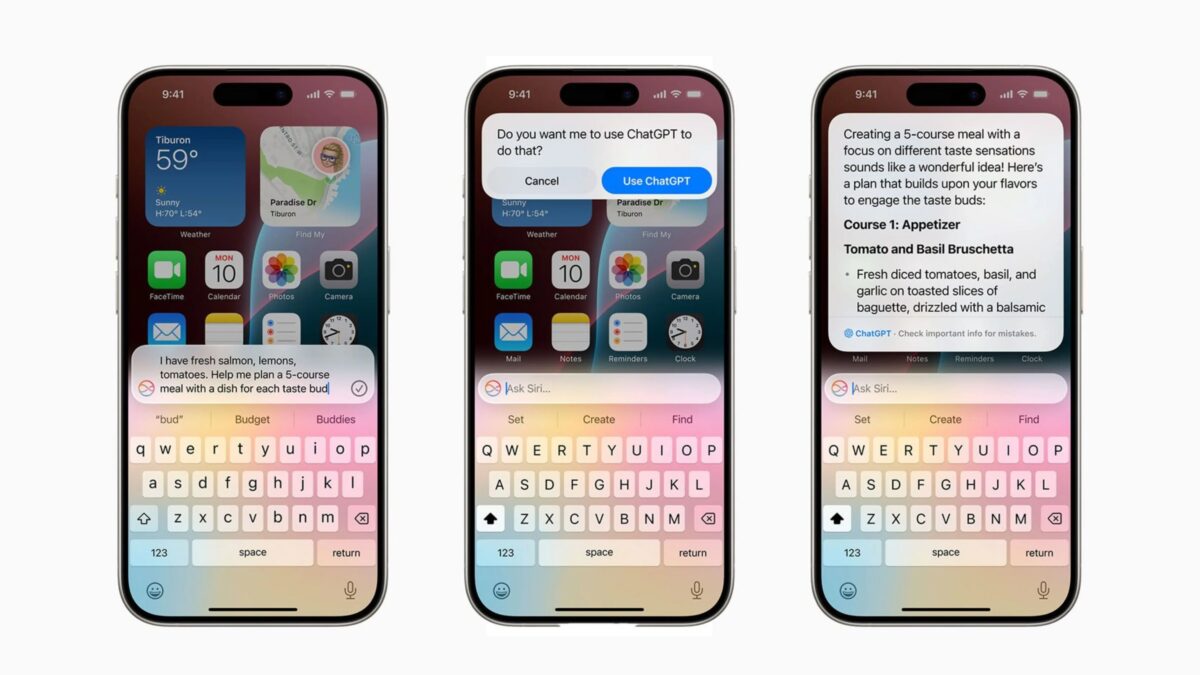 Экран iPhone с интерфейсом Siri и чатомGPT