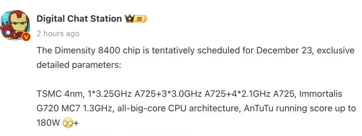 MediaTek готовится к запуску чипсета Dimensity 8400 3 MediaTek Dimensity 8400