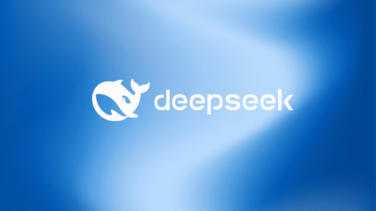 Логотип DeepSeek в центре синего градиента