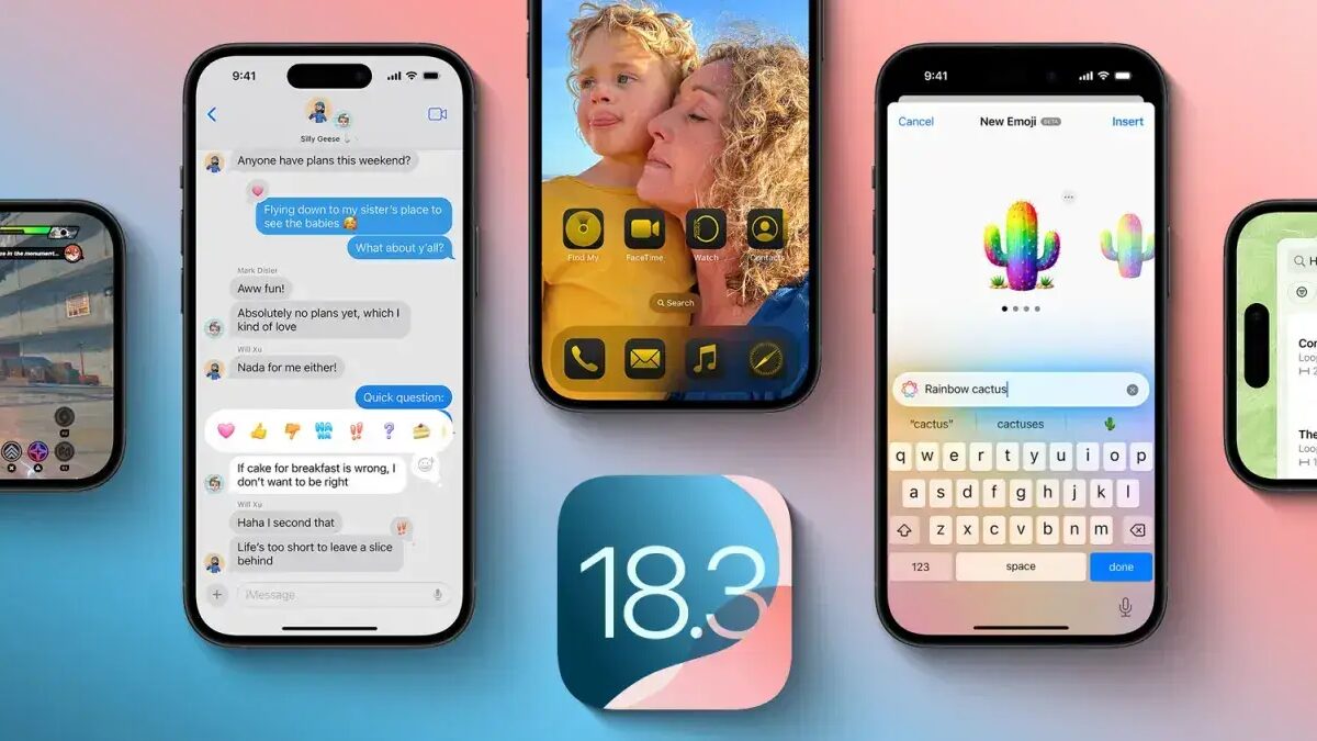 Экран iPhone с iOS 18.3: интерфейс сообщений и новые стикеры Apple Messages