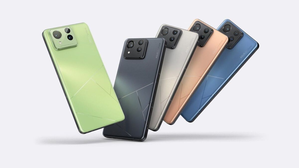 Ряд смартфонов ASUS Zenfone 12 Ultra с различными цветами сзади и сбоку