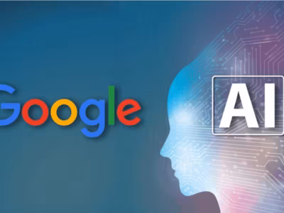 Логотип Google на фоне графики с ИИ — будущее поисковой системы и ИИ-помощника в 2025 году