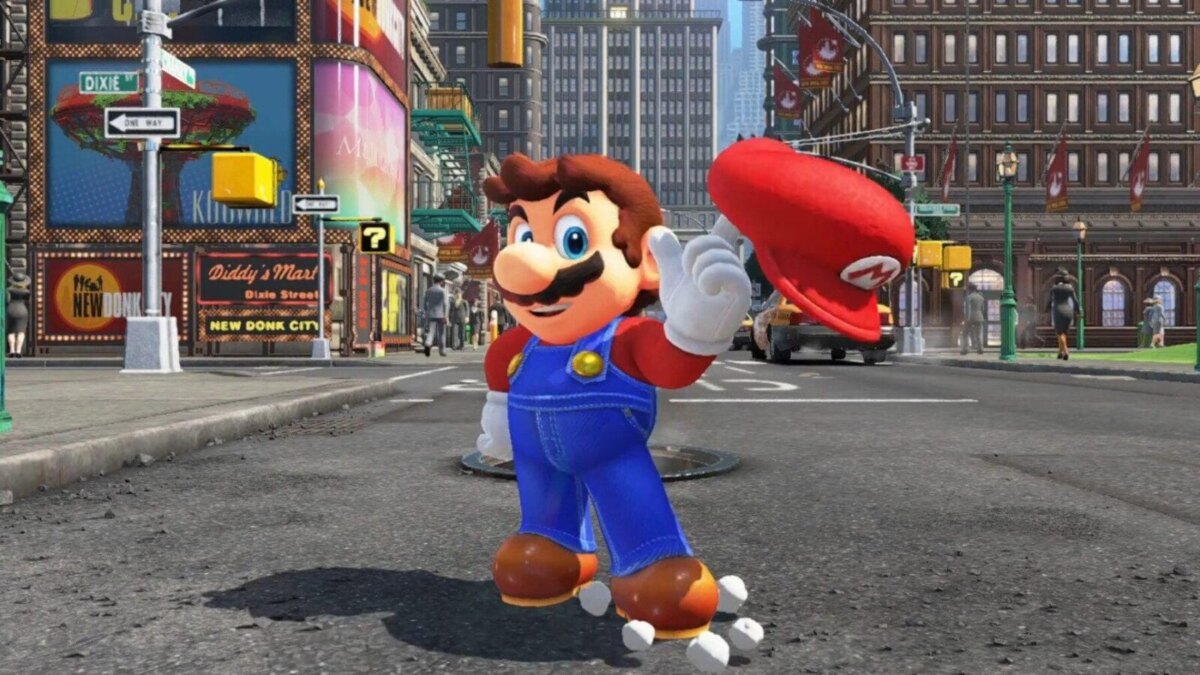 Графика видеоигры Super Mario Odyssey на Nintendo Switch в городе