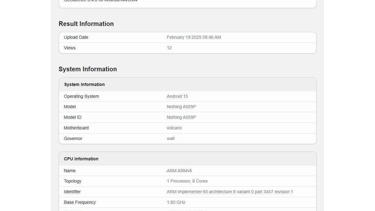 Nothing Phone (3a) Pro прошёл тестирование в Geekbench 3 Nothing Phone (3a) Pro