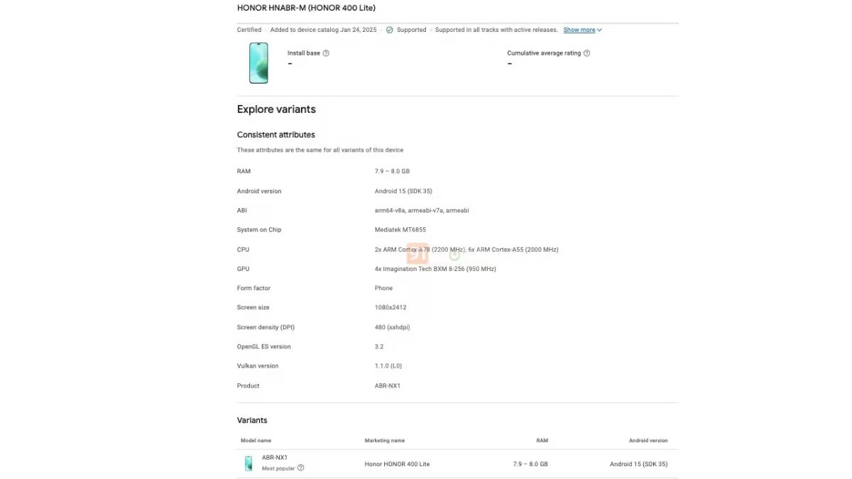 Раскрыты основные характеристики Honor 400 Lite 5 honor 400 lite gpc