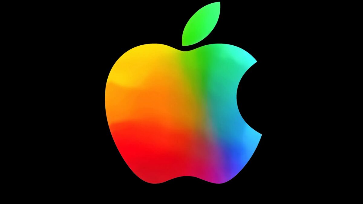 Цветной логотип Apple на черном фоне