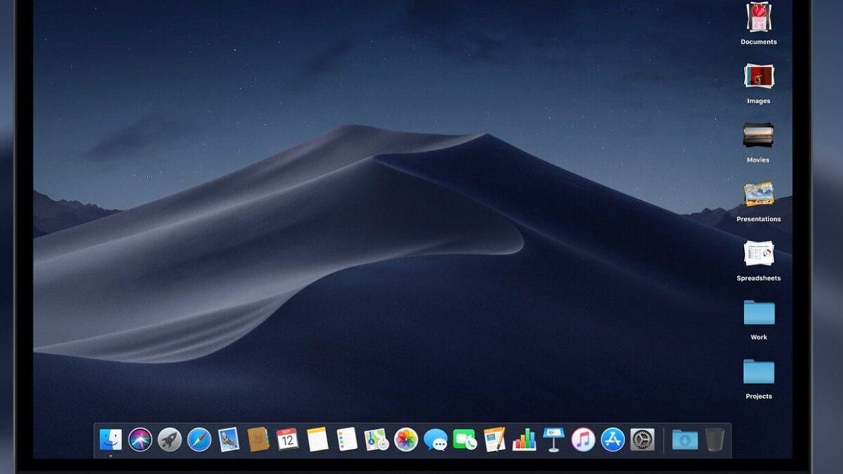 Экран macOS с рабочим столом из ярлыков и папок