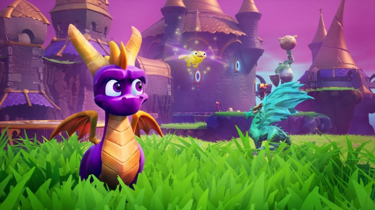 Яркая сценка из платформера для Nintendo Switch с драконами и замком