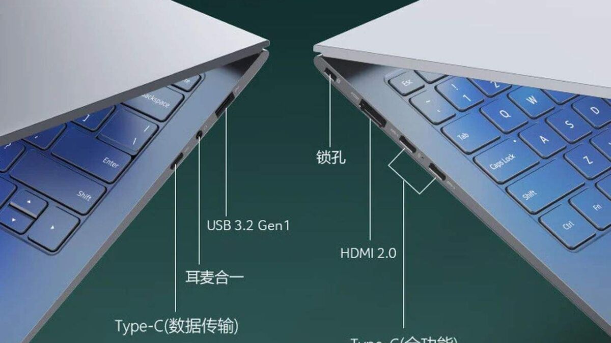 Открытый ноутбук Acer Go Air с разъемами USB Type-C и HDMI